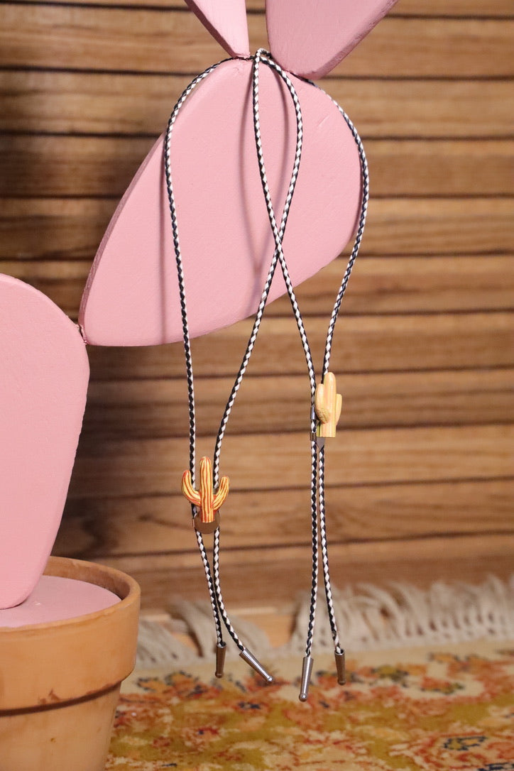 Hand-Painted Western Cactus Bolo Tie
