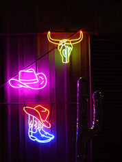 Neon Longhorn & Cactus Sign - Event Rental